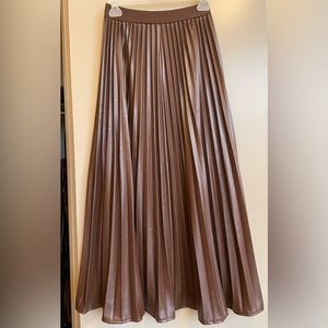 Long, brown, leather, pleated skirt